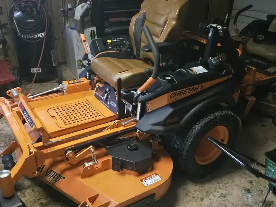 SCAG Cheetah II zero turn mower in the shop