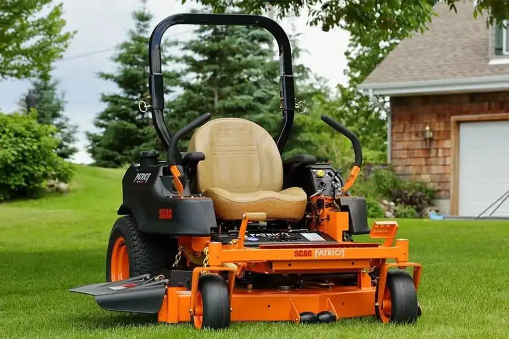 SCAG Patriot commercial zero turn mower on a green lawn